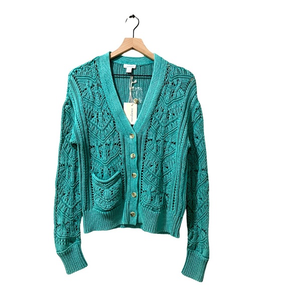 NWT Sundance Aveline Crochet Sea Green Business Casual Cardigan Size Small - Picture 1 of 8